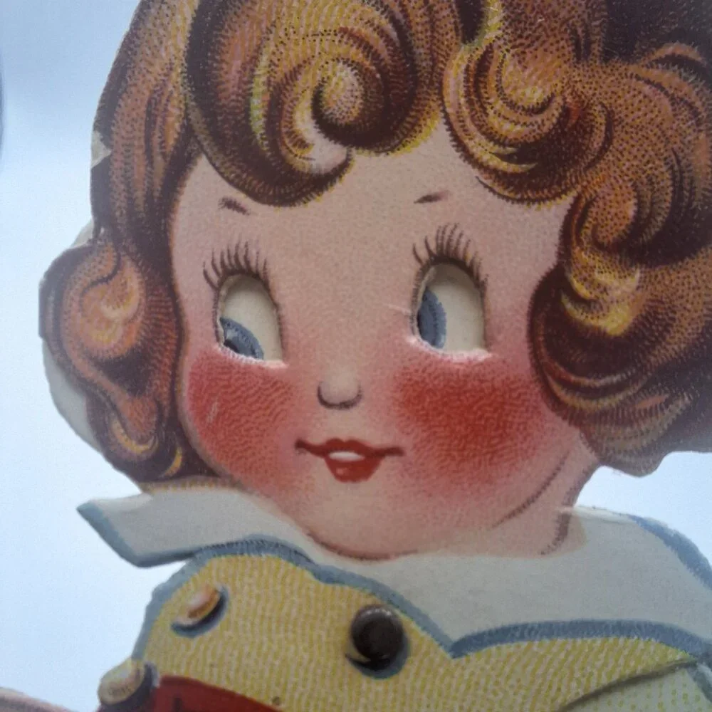 Vintage Standing Die-Cut‎ Valentine Card Girl Watering Flowers Cute Retro Design